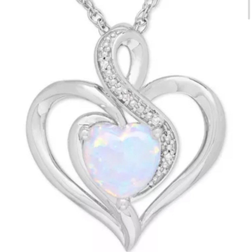 Macy's Opal & Diamond Accent Heart Necklace Silver